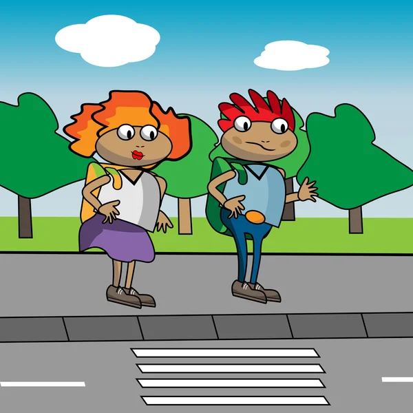 Ilustración gráfica de los niños frente al paso peatonal — Vector de stock