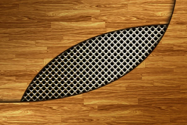 Placa de malla metálica con paneles de madera encima — Foto de Stock