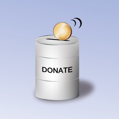 Graphic illustration of donation container with coin on top clipart