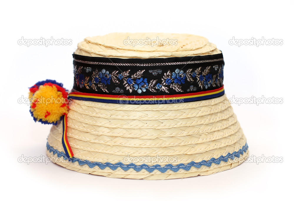Traditional romanian straw hat isolated on white background