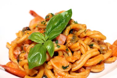 tabak lezzetli deniz ürünleri makarna - makro sahne