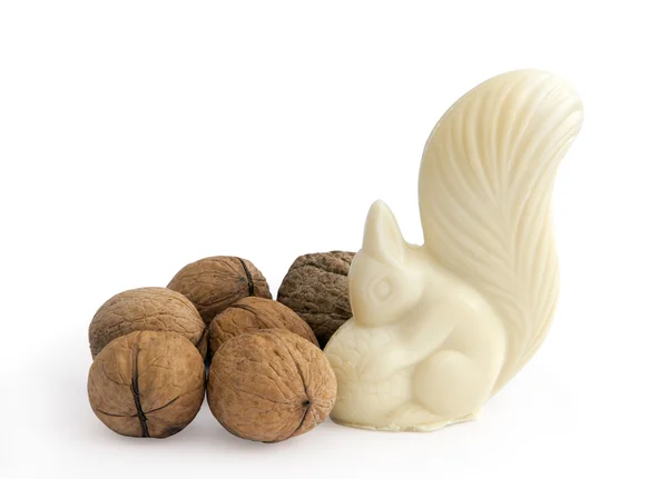 Squirrel from white chocolate with nuts — Stock Photo, Image
