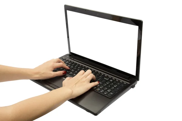 Laptop och händer — Stockfoto