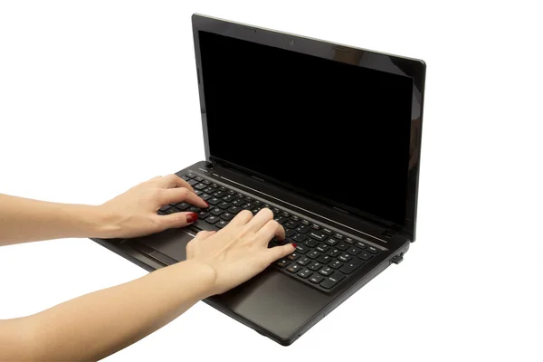 笔记本电脑和手 — 图库照片