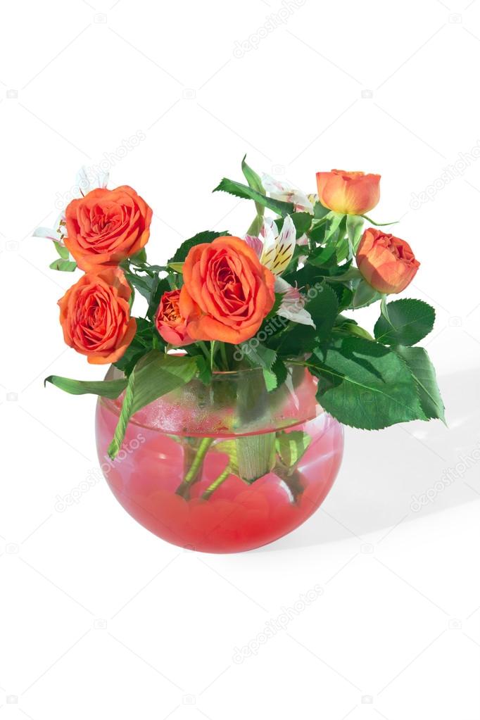 Roses and tiger lilies in a vase