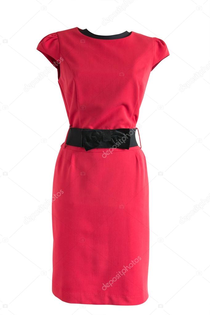 red dress with black belt on a mannequin