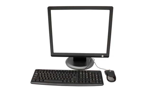 Bílý monitor, klávesnice a myš — Stock fotografie