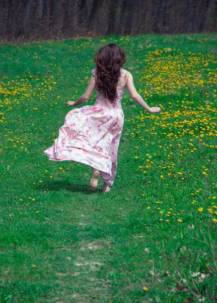 Girl running on a glass — Stock Photo, Image