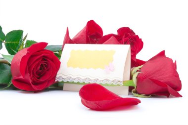 boş hediye kartı ile kırmızı gül 