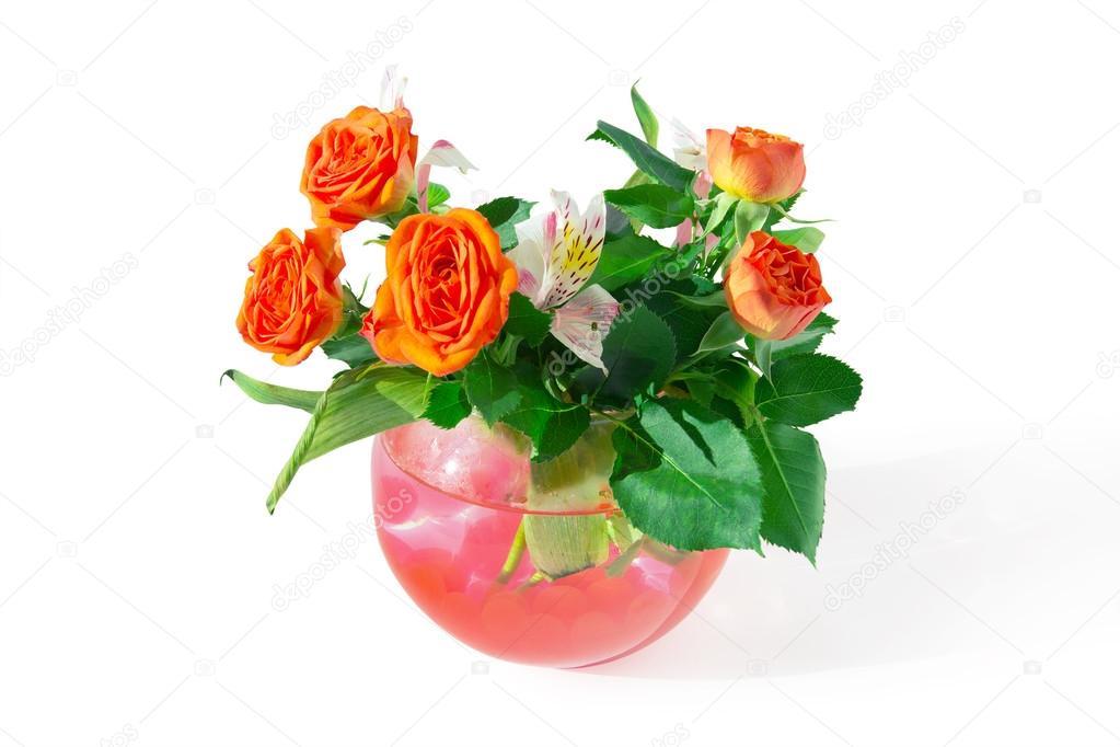 Roses and tiger lilies in a vase 