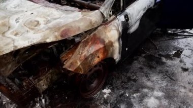Tamamen yıkılmış yanmış kedi şehirde terk edilmiş.