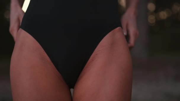 Close View Woman Touching Wrinkles Stretch Marks Large Scar Her — Vídeo de Stock