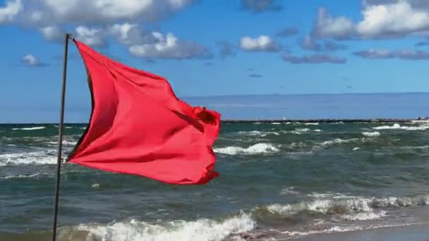 Red Flag Swimming Because Crazy Gusts Wind Danger Drowning Real — Stockvideo