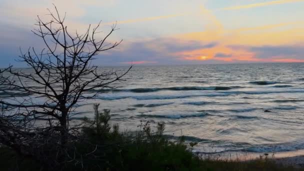 Beautiful Windy Sunset Sea Ventspils Latvia — Stockvideo