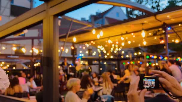 Defocused Happy People Dancing Partying Bar Night Blurry — Stock video