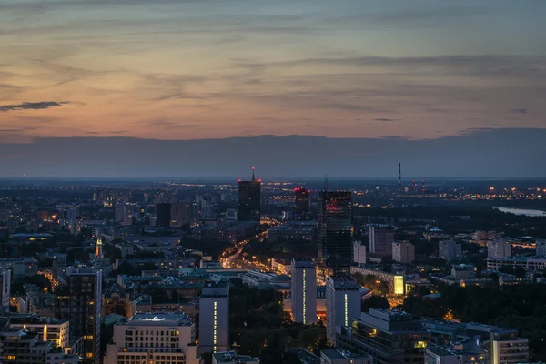 Warschau panorama op moment van de nacht. — Stockfoto