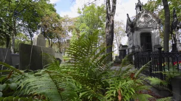 Stare groby w Warszawie zabytkowego cmentarza, Powązkowskim w Polsce — Wideo stockowe