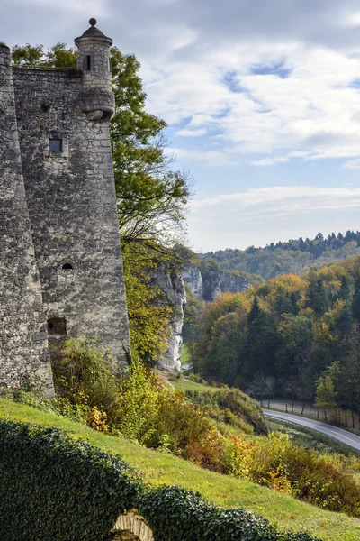 Wieża zamku skala Pieskowej z jesień krajobraz — Zdjęcie stockowe