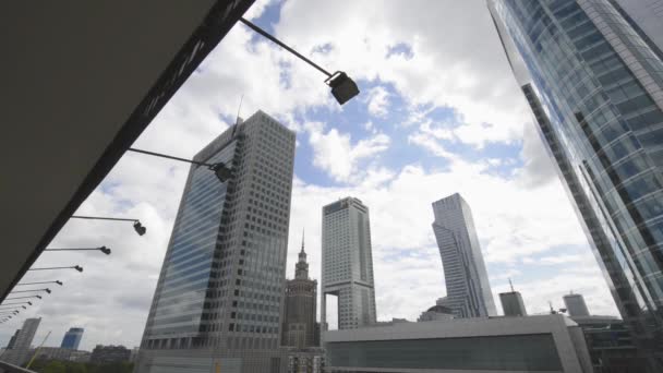 Warsaw Financial city center panorama zoom at cloudy day, Poland — Stock Video