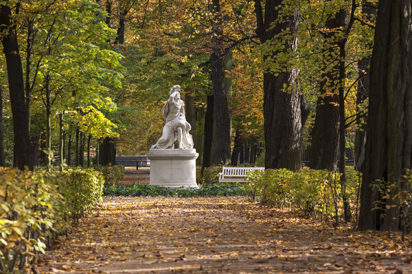 Classic sculpture in Lazienki Krolewskie Park in Warsaw, Poland