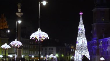 Castle Square view at night in the old town, Warsaw, Poland