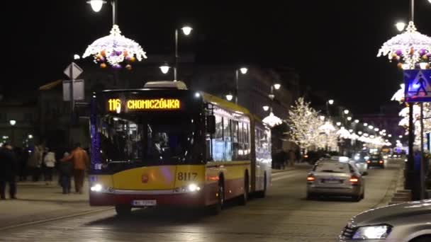 Krakowskie Forget–me-not ulicy z Bożego Narodzenia ozdoba oświetlenie w Warszawa, Polska — Wideo stockowe