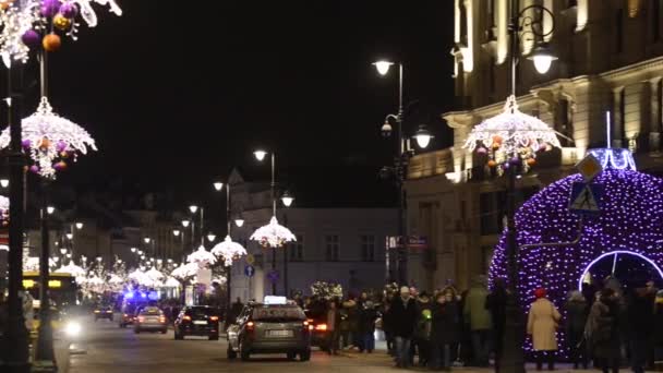 Colorful Christmas holidays decorations on the Old Town, Warsaw, Poland — Stock Video