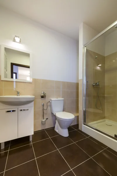 Modernes Badezimmer mit Waschbecken, Toilette und Dusche. — Stockfoto