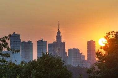 Sundown over Warsaw city. clipart