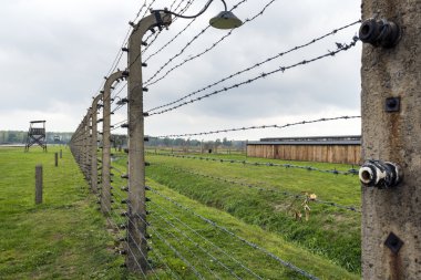 elektrikli çit ın auschwitz II imha kampı brzezinka, Polonya.