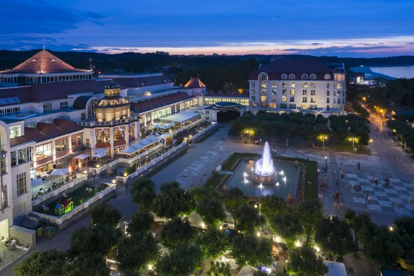 Aerial, night view of Sopot molo square in Poland — Stock Photo, Image