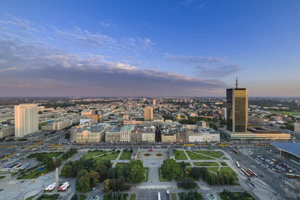 Panoráma města Varšavy při západu slunce — Stock fotografie