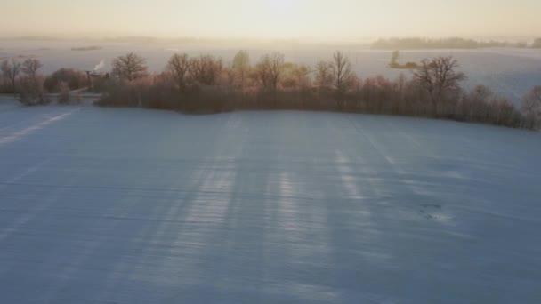 Vue Aérienne Par Drone Paysage Warmia Pologne Pendant Hiver — Video