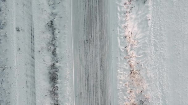 Вид Повітряного Безпілотника Порожню Дорогу Сільській Місцевості Зимовий Час — стокове відео