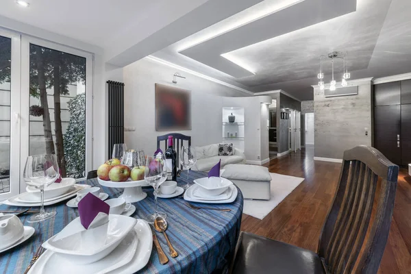 Modern Interior Luxury Design Stylish Silver Walls Wooden Floor — Foto Stock