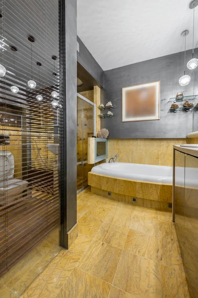 Diseño Interior Baño Elegante Caro Con Acabado Mármol Amarillo — Foto de Stock