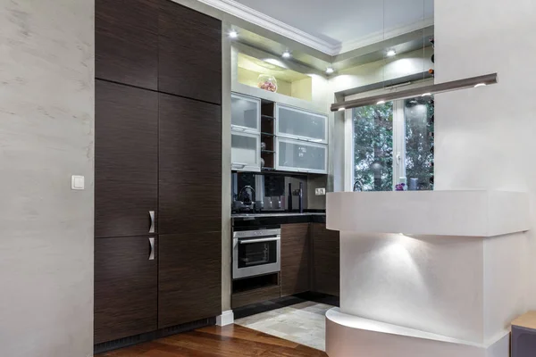Modern Luxury Interior Design Kitchen Wooden Finishing — Stok fotoğraf