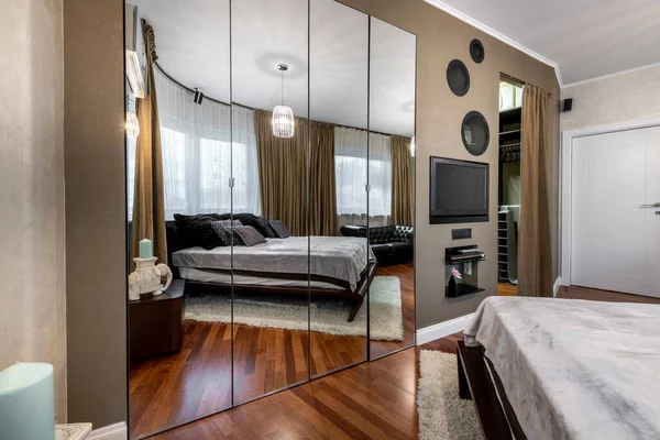 Stylish Expensive Interior Design Bedroom Wooden Floor — Stok fotoğraf