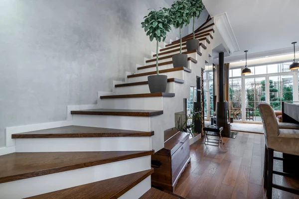 Stilvolles Häusliches Wohnzimmer Mit Holzstufen — Stockfoto