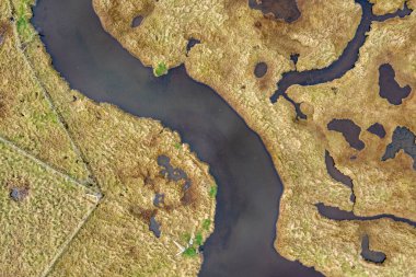 Harris Adası, Outer Hebrides, İskoçya 'daki Northton' daki tuz bataklıklarının insansız hava aracı görüntüsü.