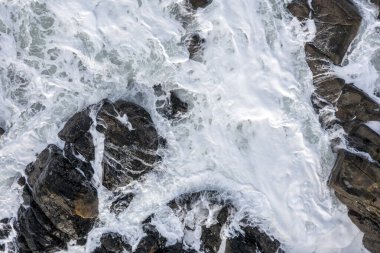 Scotish Lewis ve Harris Adası kıyı şeridi insansız hava aracı manzarası, Birleşik Krallık