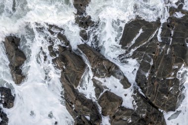 Scotish Lewis ve Harris Adası kıyı şeridi insansız hava aracı manzarası, Birleşik Krallık