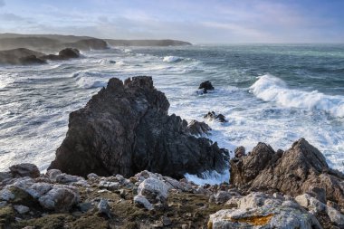 Mangersta yakınlarındaki Rocky Scotish sahili, Lewis Adası, Outer Hebrides, İskoçya, Birleşik Krallık