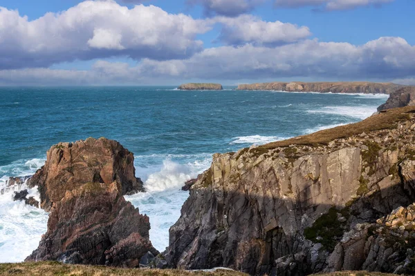 Mangersta Sea Stacks Pochmurny Dzień Wyspa Lewis Hebrydy Zewnętrzne Szkocja — Zdjęcie stockowe