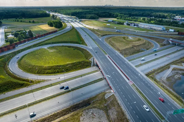 Veduta Aerea Drone Vista Dall Alto Del Raccordo Autostradale Multilivello — Foto Stock