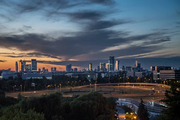 Downtown Warsaw Financial Center Sunset Warsaw One Most Economical Successful — Stock fotografie