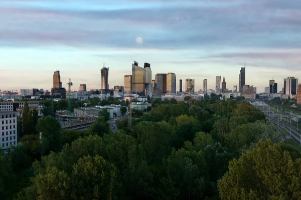 Aerial Panorama Warsaw City Sunset View Warsaw West Train Station — Fotografia de Stock