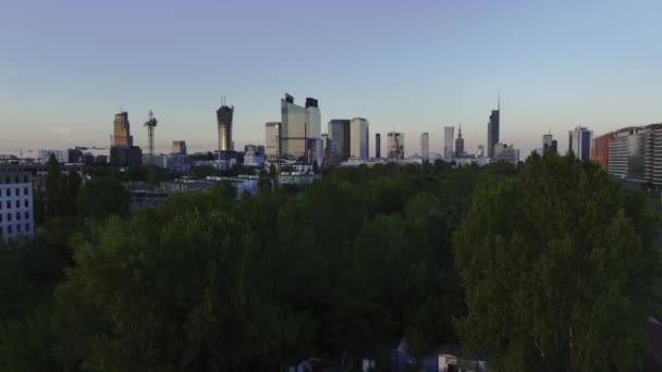Aerial Panorama Warsaw City Sunset View Warsaw West Train Station — Wideo stockowe