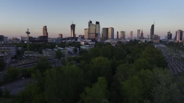 Aerial Panorama Warsaw City Sunset View Warsaw West Train Station — 비디오