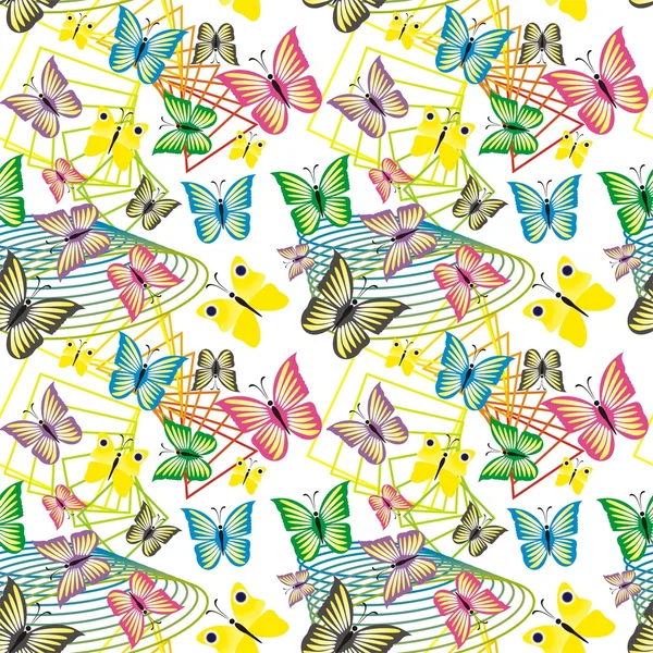 カラフルな蝶、蝶の背景とシームレスなパターン — ストックベクタ